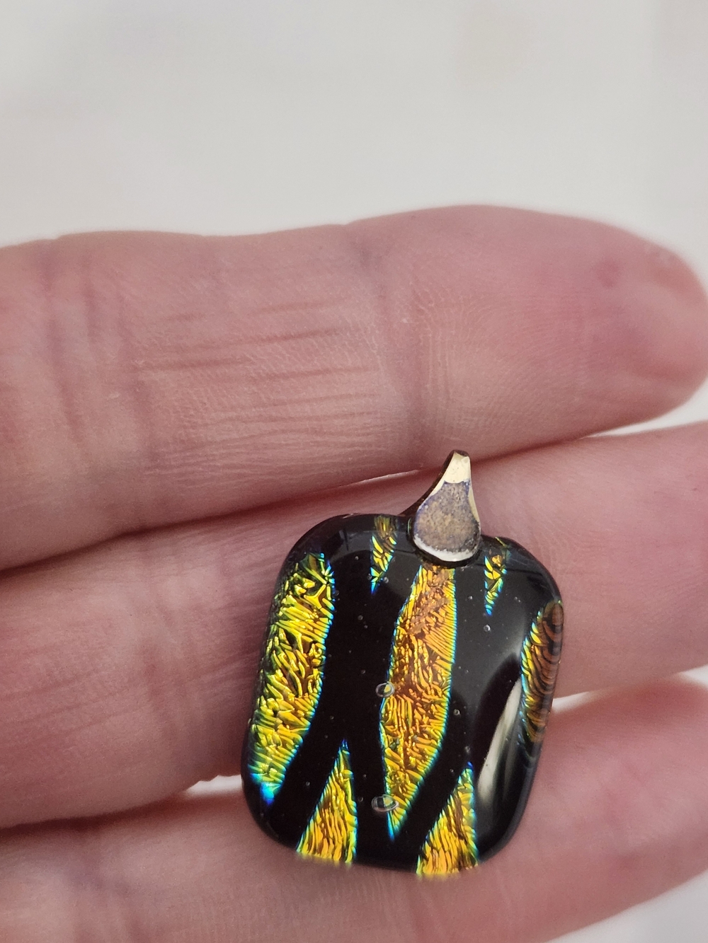 Vintage Dichroic Glass Teardrop Earrings and Pendant Set - Picture 5 of 6
